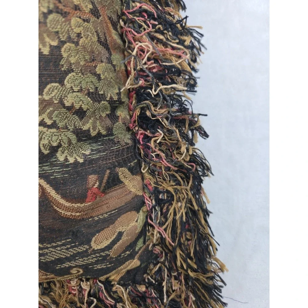 Tapestry Pillow‎ Kyoto Black Fringe Chinoiserie 20